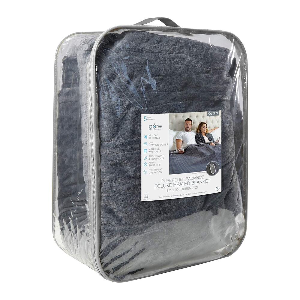 NWT Pure Enrichment PureRelief Deluxe Heated Blanket Queen 10 Settings